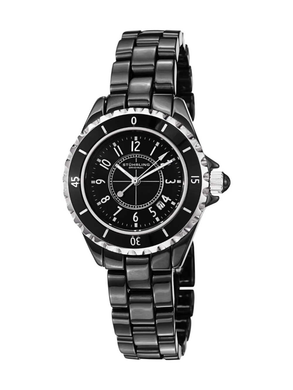 STUHRLING ORIGINAL Black Ceramic Women's Bracelet Watch